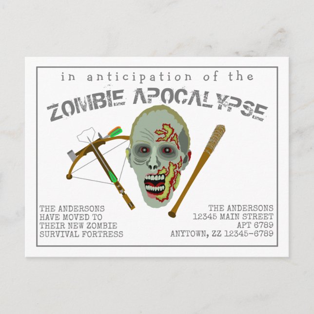 Zombie Crossbow Bat | Moving Funny New Address Announcement Postcard (Front)