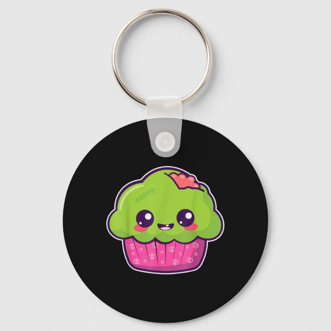Zombie Cupcake Kawaii Halloween Costume Funny Key Ring (Front)