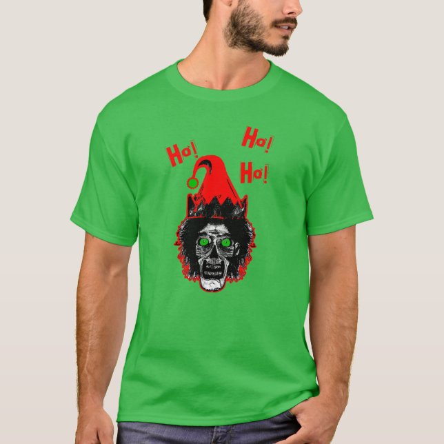 Zombie - Curved Red Hat Ho! Ho! Ho! T-Shirt (Front)