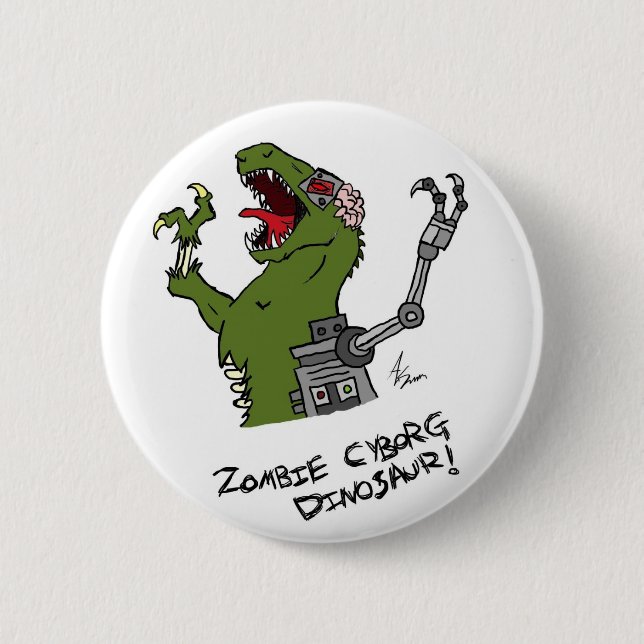 Zombie Cyborg Dinosaur Button (Front)