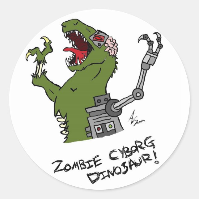 Zombie Cyborg Dinosaur Stickers (Front)