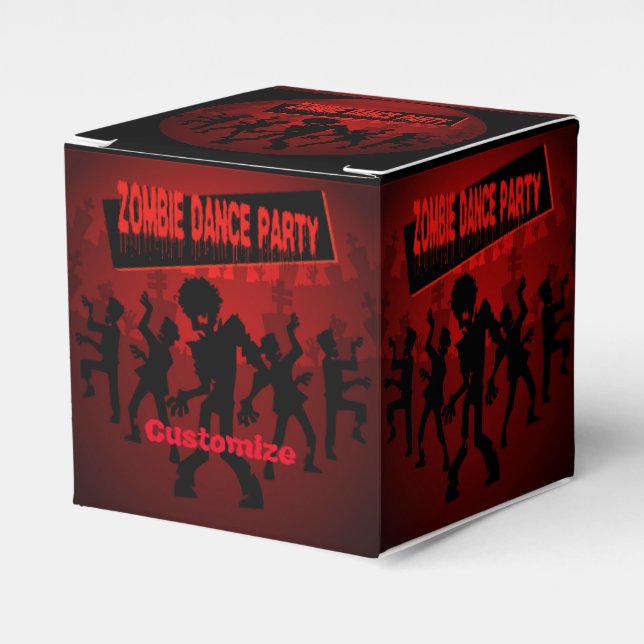 Zombie Dance Party Black & Orange Cube Favour Box (Front Side)