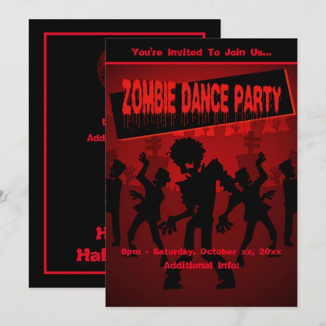 Zombie Dance Party Black & Orange Invitation (Front/Back)