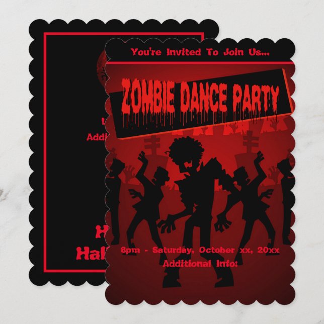 Zombie Dance Party Black & Orange Invitation (Front/Back)