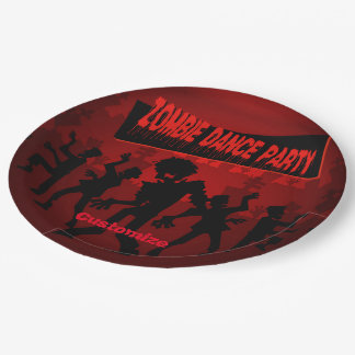 Zombie Dance Party Black & Orange Paper Plate