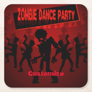 Zombie Dance Party Black & Orange Square Paper Coaster
