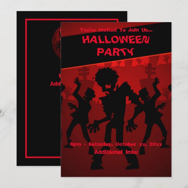 Zombie Dance Party Halloween Invitation (Front/Back)