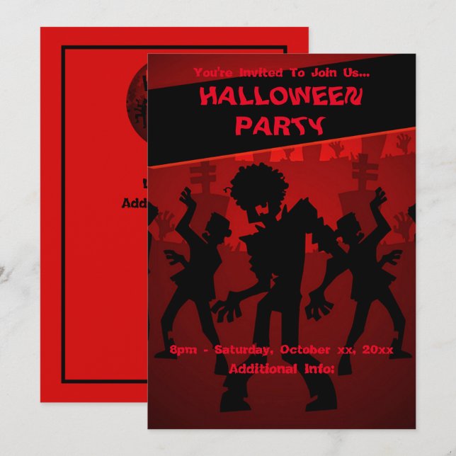 Zombie Dance Party Halloween Orange Invitation (Front/Back)
