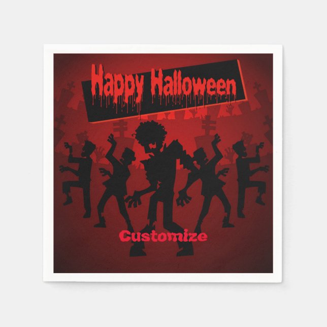 Zombie Dance Party Happy Halloween Napkin (Front)