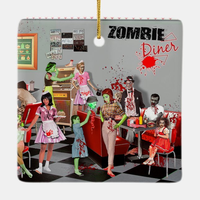 Zombie Diner Ceramic Ornament (Back)