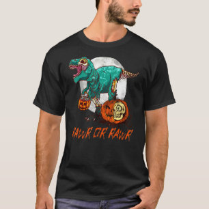 Zombie Dinosaur Halloween Pumpkin Moon T Rex Rawr  T-Shirt