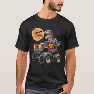 Zombie Dinosaur Riding Monster Truck Halloween T-Shirt