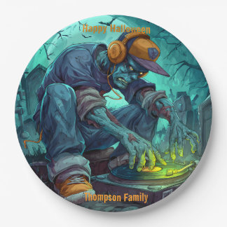 Zombie DJ Rave Halloween Party Vibes Paper Plate