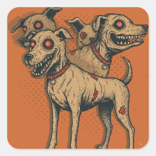Zombie Dog Hydra Multi-Headed Undead Pup Horror Square Sticker
