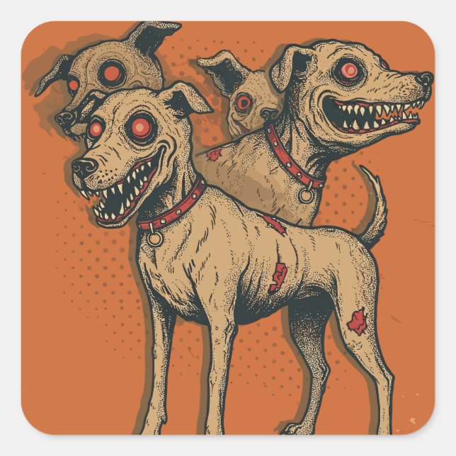 Zombie Dog Hydra Multi-Headed Undead Pup Horror  Square Sticker (Front)
