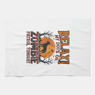Zombie Dog Patrol Vintage Halloween Shirt Design_1 Tea Towel