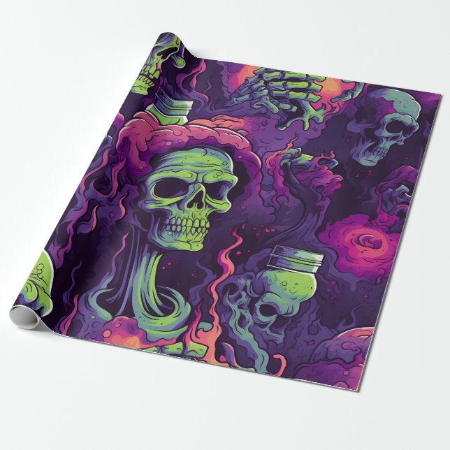 Zombie Drinking Brains Wrapping Paper (Unrolled)