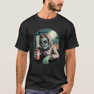 Zombie Drinking Coffee Cartoon Spooky Undead Chill T-Shirt