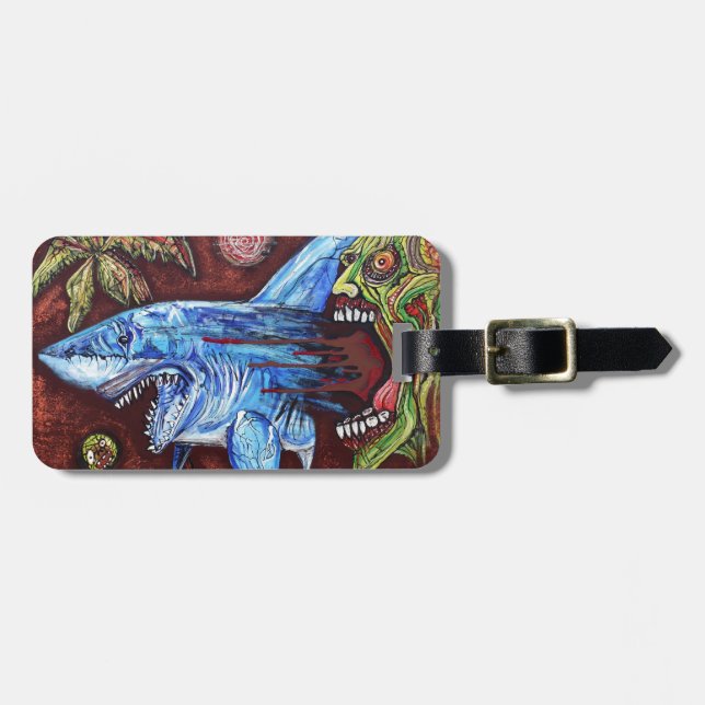 Zombie Eats Shark Luggage Tag (Front Horizontal)