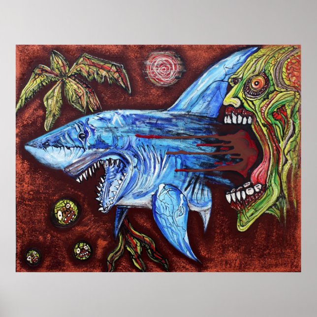 Zombie Eats Shark Poster (Front)