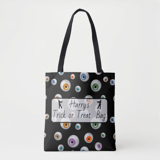 Zombie Eyeballs Halloween Trick or Treat Tote Bag (Front)