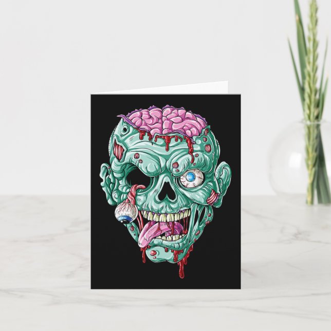 Zombie Face Brain Halloween Boys Men Women Girls S Card (Front)