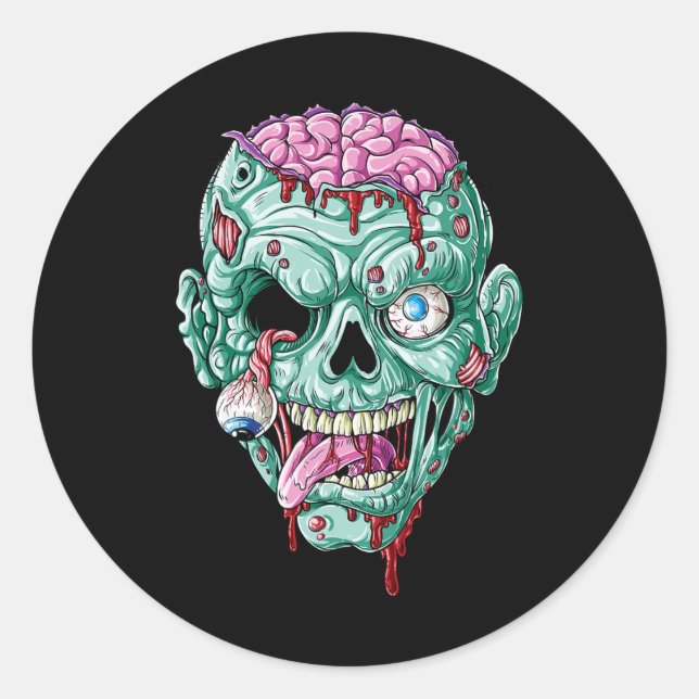 Zombie Face Brain Halloween Boys Men Women Girls S Classic Round Sticker (Front)