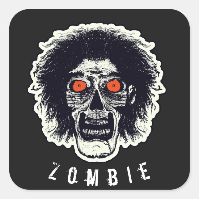 ZOMBIE Face - Orange Eyes Square Sticker (Front)