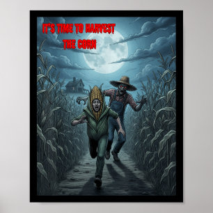 Zombie Farmer Creepy Corn Harvest With Y Farm Scen Poster