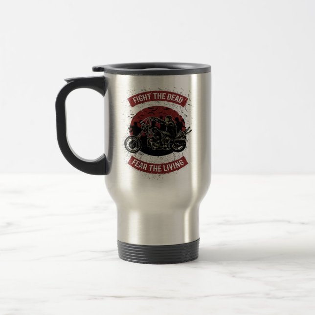 Zombie Fighter Motorcycle Rider Travel Mug (Left)