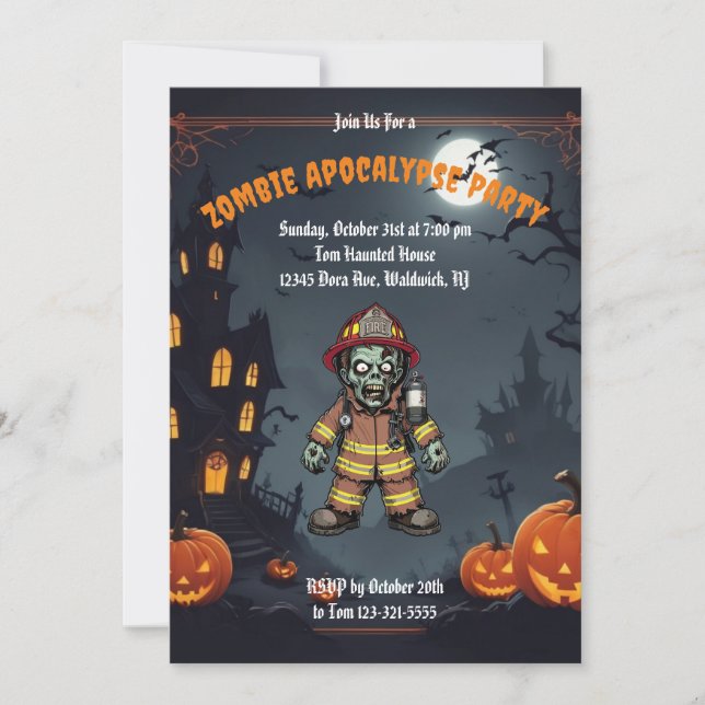 Zombie Firefighter. Zombie Apocalypse Party Invitation (Front)