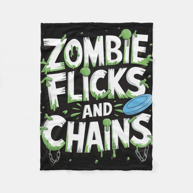 Zombie Flicks And Chains Funny Disc Golf Zombie Lo Fleece Blanket (Front)