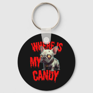Zombie French Bulldog Halloween Key Ring