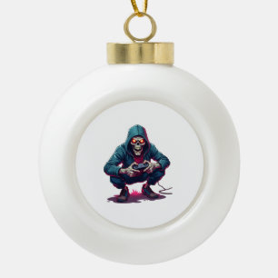 Zombie Gamer � Funny Halloween Gaming Shirt Ceramic Ball Christmas Ornament
