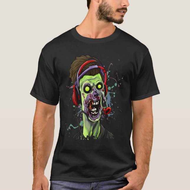 Zombie Gamer Playing Video Game Halloween  Horror  T-Shirt (Front)