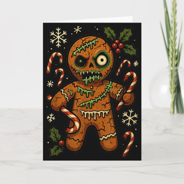 Zombie Gingerbread Man Christmas Zombie T Shirt  Card (Front)