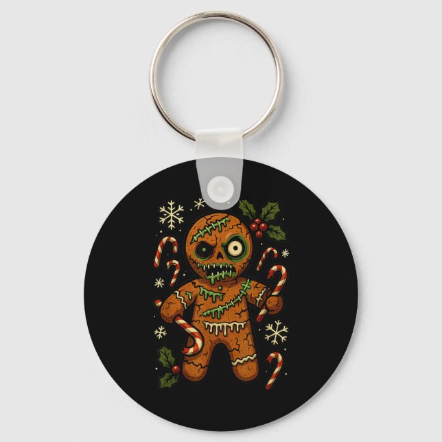 Zombie Gingerbread Man Christmas Zombie T Shirt  Key Ring (Front)