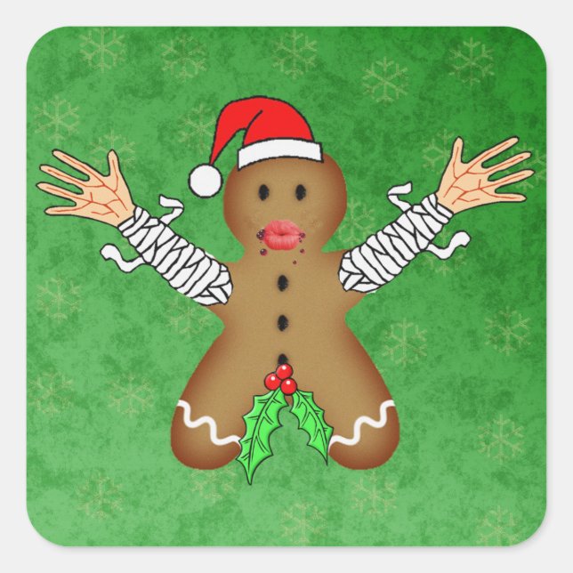 Zombie Gingerbread Square Sticker (Front)