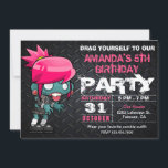Zombie Girl Halloween Costume Birthday Invitation<br><div class="desc">Invite your guests with this cool Halloween birthday party invitation featuring a funny cartoon zombie with modern typography against a dark steel background. Simply add your event details on this easy-to-use template to make it a one-of-a-kind invitation.</div>