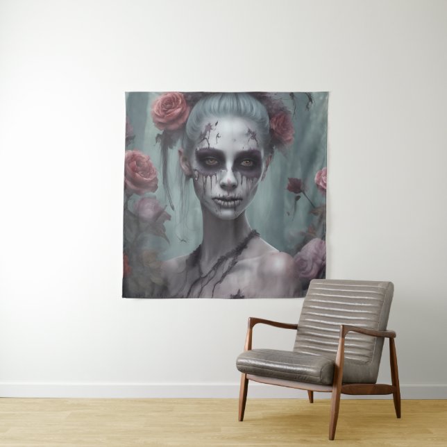 Zombie Girl in the Roses  Tapestry (In Situ)