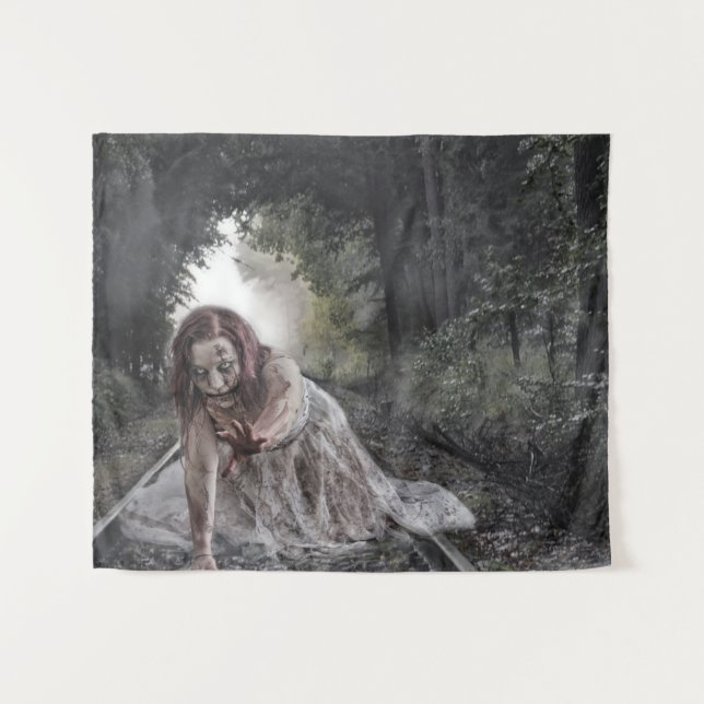 Zombie Girl in the Woods Tapestry (Front (Horizontal))