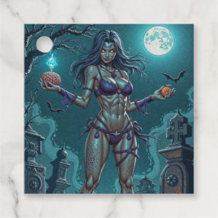 Zombie Girl Offers Halloween Treat or Brains Favour Tags