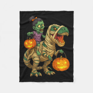 Zombie Girl Riding Mummy T Rex Halloween Kids Tric Fleece Blanket