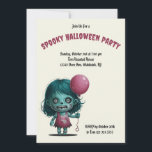 Zombie girl with balloon. Spooky Halloween Party Invitation<br><div class="desc">Zombie little girl with balloon. Perfect design invitation for Halloween Party.</div>