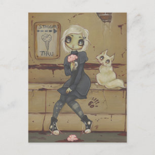 Zombie goth girl cute postcard cat undead