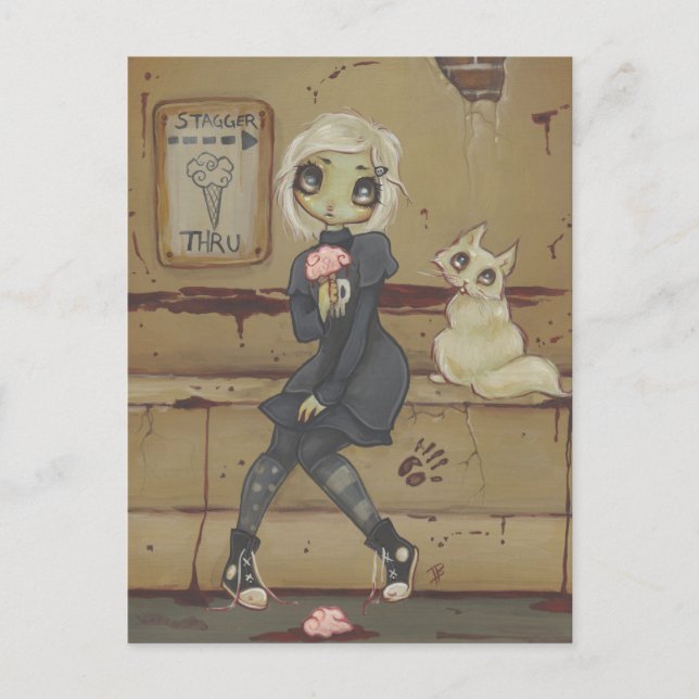 Zombie goth girl cute postcard cat undead (Front)
