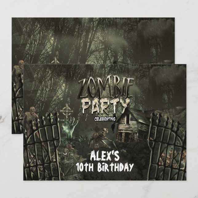 Zombie Graveyard Birthday Party Invitations (Front/Back)