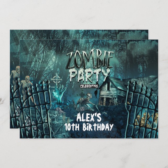 Zombie Graveyard Birthday Party Invitations (Front/Back)