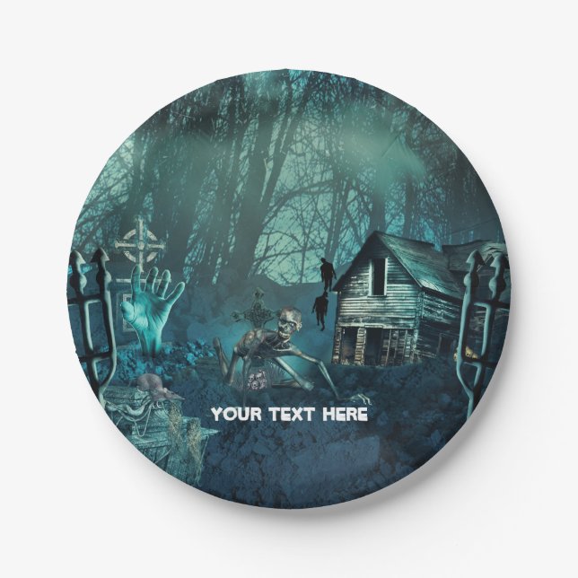Zombie Graveyard Birthday Party or Halloween Paper Plate (Front)