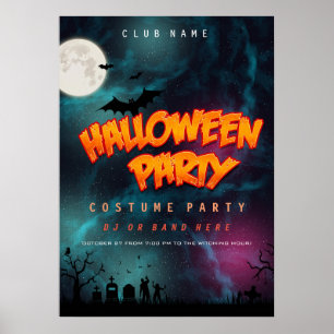 Zombie graveyard costume party club promotion poster
